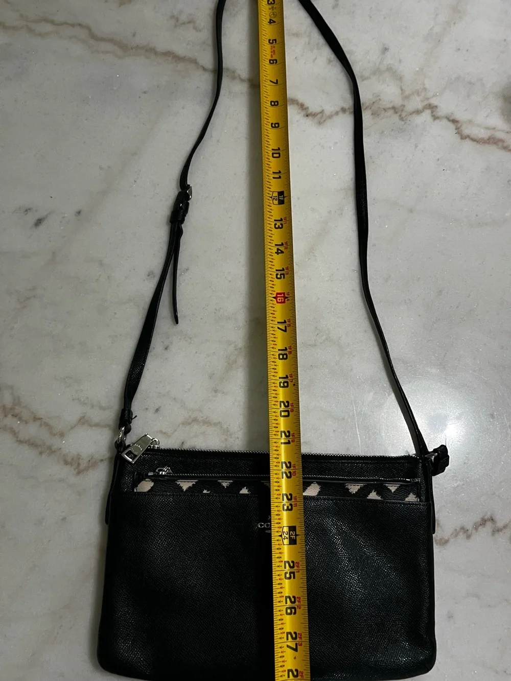 Coach East/West Leather Crossbody With Pop Up Black White Crisscross Print Pouch